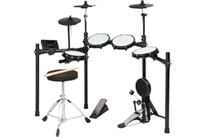 BONNLO Glarry Electric Drum Kits for Adults, Drum Set with 8" Dual Zone Snare, 220+ Sounds, USB MIDI, Crash2, Electronic Drum Kit with Headphone, Stool, Kick Pedal, for Beginners Kids