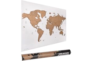 ewtshop® Carte du monde à gratter 60 x 40 cm avec marqueur et grattoir, carte du monde à gratter