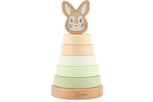 Bieco Stapelturm Baby Hase Fine | nachhaltiges Holz FSC® | 19 cm | Steckspiel ab 1 Jahr Stapelringe Baby Holz Holzturm Baby Holzspielzeug ab 1 Jahr Baby Stapelturm Holz Stapelturm ab 1 Jahr Steckspiel