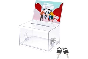 Uniclife Boîte de dons en acrylique avec serrure et porte-bouclier - Boîte à bulletins de vote transparente - Boîte de rangement en plastique pour collecte de fonds - 15,7 x 12 x 10,2 cm