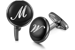 HONEY BEAR Carta Inicial Alfabeto Gemelos - Acero Inoxidable para la Camisa de los Hombres Regalo de Boda del Negocio Negro