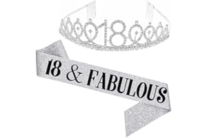 REYOK d'Argento Fascia per 18° Compleanno e diadema in Argento, Silver 18° Compleanno, 18 e favolosa Fascia per Compleanno e 18 diademi di Cristallo, con Strass, per Feste Decorazione