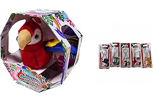Palmitessa Happy Cocorito, Peluche parlante interattivo con suoni, canzoni e ali che si muovono – Pappagallo peluche con bracciale a scatto, per bambini 3+ (Rosso) +1 Portachiavi Monopoli In Omaggio