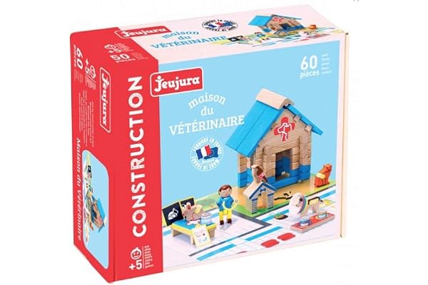 La Maison du Vétérinaire - 60 pièces : Jeu de Construction en Bois Naturel et teinté - Un Tapis de Jeu et de Nombreux Accessoires - Jeu de Construction - Âge Minimum : 3 Ans