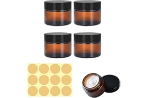 DHWEKU vasetti vetro piccoli,contenitori da viaggio,Vasetti Vetro Ambrato, Vasetti Creme Vetro, contenitori creme,4 pezzi 30ml Barattolo Cosmetico, Contenitore Crema per Cosmetici,Lozioni, Oli Essenziali