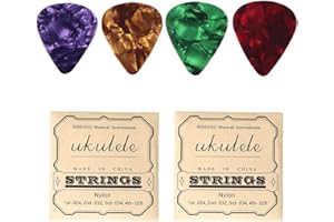 AUEFUDQ 2 Sets weiße Nylonsaiten für Ukulelen mit Plektren 4 Saiten pro Set Ukulelen-Zubehör für Konzert/Sopran/Tenor-Ukulele