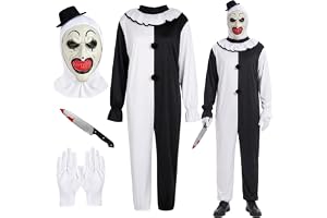 Foreverup terrifier kostym, halloween Killerclownkostym, typ av clowndräkt för vuxna, set med 6 delar med mask, overall, hand