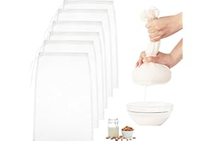 RAYCONUP 6 Stück Nussmilchbeutel, Passiertuch Wiederverwendbar, Käsetuch Bio Waschbar Filterbeutel Mit Kordelzug, Nut Milk Bag für Käse Fruchtsaft Kaffee Gemüsesaft(20 × 30 cm)