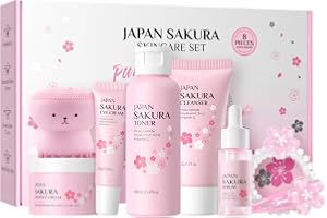 BeauBase Sakura 8 stycken Sakura ansiktsvårdsset, Sakura ansiktsvårdsset med toner, ansiktsrengöring, serum, ögonkontur, serum, för tonåringar, flickor och kvinnor