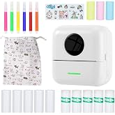 Mini Printer Portable Mini Photo Printer Thermal Printer with 8 Rolls Printer Paper and 6 Colouring Pencils Smartphone Bluetooth Printer Pocket Printer for List Notes Pictures Travel Study