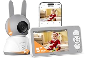 wansview Video Baby Monitor Camera, Dual-Band WiFi Baby Monitor with Camera and Night Vision, APP & 5" Battery Screen Control, Human&Sound Detection, 2 Way Talk, Auto Tracking, Pan/Tilt, Lullabies, V1
