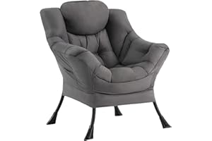 SESHINELL Comfy Armchair, Upholstered Lounge Reading Chair with Side Pocket and Armrests, Modern Bedroom Lazy Chair for Living Room, Dark Grey