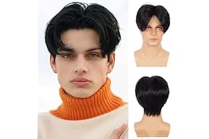 ‎SIUDUS Siudus Herren Schwarze Kurze Perücke Layered Gerade Mittelteil Haar Perücke Natürliche Synthetische Faser Perücke für den täglichen Gebrauch