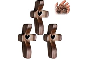 Huipalon 3 Pcs Wooden Cross Handheld Wooden Heart Cross Handcrafted Wood Cross My Heart for Anxiety Relieve Christian Gifts for Women Men