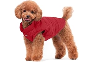 Rantow Imbottito caldo cappotto invernale per cani Giacche antivento accogliente vestiti per cani vestito vestito di maglia per cani piccoli di taglia media, rosso/blu scuro/marrone?Rosso L)