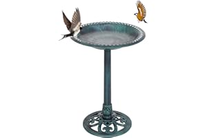 SOARS Comedero Pájaros Exterior, Bebedero para Pájaros de 72 cm de Altura, Baño Aves Estilo Retro Incl. 3 Clavos de fijación, Resistente a la Intemperie para balcón, jardín y Bosque (Verde Cobre)