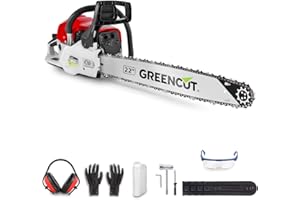 GREENCUT GS680X - Motosierra de gasolina con motor de 2 tiempos 68cc y 3,9cv con espada de 22'', arranque Easy-Start, sistema anti-vibración, tecnología TRU-SHARP