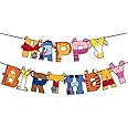 Norinoya Happy Birthday Banner for Winnie the Pooh Themed Party Supplies Favors for Kids,Birthday Party Decorations Baby Shower Supplies Set for Indoor Outdoor