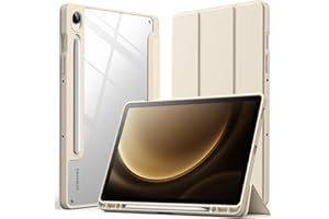 JETech Etui dla Samsung Galaxy Tab S10 Lite / S10 FE / S9 FE 10,9 Cala z S Pen Uchwytem, Przejaśniać Przezroczyste Twardy PC Tył, Ochronną Składana na Trzy Części Podstawkę Osłona Tabletu (Beige)