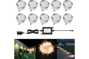 CHNXU 45mm Warm White Led Decking Lights Kitchen Plinth Lights Outdoor Low Voltage IP67 Waterproof Deck Lighting Kits Pack of 10