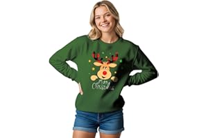 LANG HORN Christmas Sweatshirt Women Reindeer Graphic Print Jumper Long Sleeve Shirt Unisex Pullover Causal Crewneck Sweat Tops for Women
