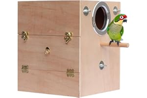Rurunklee Parrot Breeding Box Wooden Parakeet Nesting Box Bird House Mating Box Cage with Perch for Lovebirds Cockatoo Budgie Finch Canary