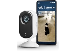 Arlo Essential 2K Indoor Pet Security Camera, Wired Home CCTV Camera Indoor With Night Vision, Siren, 2 Way Audio & WiFi, Arlo Secure Free Trial, 1 Camera, with auto privacy lens cover, white