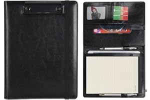 Wonderpool Portapapeles de Cuero PU Para Bloc de Notas Soportes Para Formularios Planificador de Entrevistas Reuniones Escritura Carpeta de Documentos Soporte Documentos Para Oficina (Negro, A5)