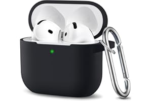 Ouwegaga Compatible for AirPods 4th Generation Case 2024- Full Body Protective Case, Shock-Resistant Silicone Case Cover Compatible with Apple AirPod 4 Case, Front LED Visible, With Carabiner, Black