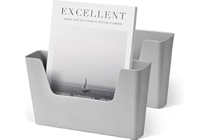 YOHOM Office Adhesive Mount Document Holder Racks Small Storage Holder for Wall Door Hanging Mails Bills Organizer Plastic (Gray, 2 pcs)