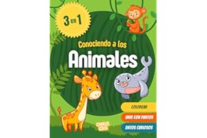 Conociendo a los animales - Libro de colorear para niños de 4-8 años: +100 actividades de colorear, unir los puntos y datos curiosos sobre los animales. Niños de 4,5,6,7 y 8 años.