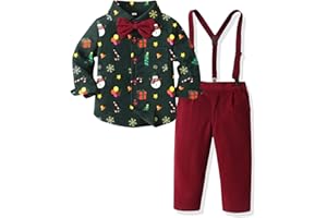 Yaopelky Weihnachts-Outfit für Jungen, Hemd mit Fliege, Strapshose, Set, Jungen, Kleid, Kleidung, Gentleman-Outfits