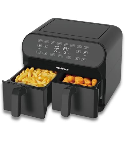 Friggitrice Ad Aria Calda HF DUAL 900 Doppia Camera, 9L Totali (6+3), 2850W, Display Touch, 6 Preset, Disidratatore, Lavabile In Lavastoviglie, Certificata TÜV