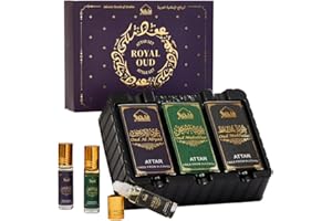 Royal Oud Attar Oil Set by Dukhni | Pure original Oud oil, Islamic fragrances, Eid & Ramadan gifts for men and women | 3 assorted mini roll on perfume scents x 6ml | Arabian oud oil, arab perfumes