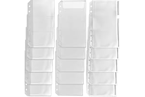 DY.2ten 15 x Bindertaschen im A6-Format, Reißverschluss-Bindertasche, 3 Fächer, transparente Tasche mit Deckel, drei Arten, durchscheinende 6-Loch-Ordner mit Reißverschluss, lose Blätterbeutel