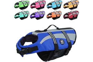 EMUST Hundeschwimmwesten, verstellbare Hundeschwimmwesten für Boot, hohe Sichtbarkeit, Rettungswesten für Hunde, mittelgroße Hundeschwimmweste, Sicherheits-Badeanzug, Po Blue, M
