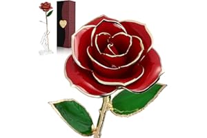 BESTYKS 24K vergoldete Rose für Sie, echte Rosenblätter mit Ständer und Box, künstliche Blume Geschenk für Frau, Freundin, Mama, Valentinstag, Erntedankfest, Geburtstag (Rot)
