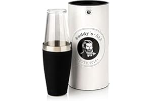 Buddy´s Bar - Boston Shaker, tazza da 700 ml + vetro da 400 ml, per alimenti, lavabile in lavastoviglie, elegante shaker da cocktail con confezione regalo, nero gommato