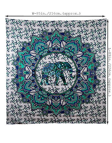 Hippie Mandala Wandbehang Boho Türkis Wand Dekoration indisch Elefant Blumen Tapisserie Groß Baumwolle Wandteppich Bohemien Dekor Tapisserie Von Rajrang - 4