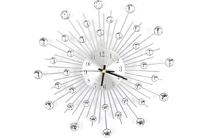 Ejoyous Nowoczesny Zegar Ścienny, Metalowa Tarcza 3D, Kryształowy Cichy Zegar Dekoracyjny z Diamentami, do Salonu, Sypialni