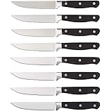 Amazon Basics - Set Premium di coltelli da carne, 8 pezzi, Nero/acciaio inossidabile