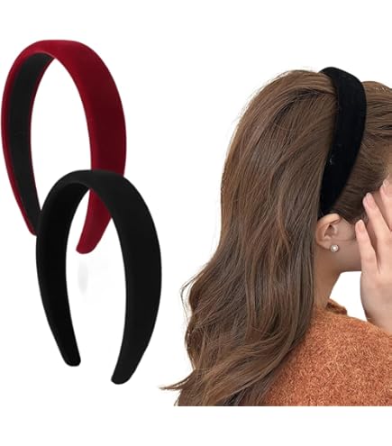 Set 3 Cerchietti Capelli In Velluto - Nero, Larghezze Diverse, Per Donne E Ragazze