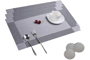 CMYKZONE Table Mats Set of 8, Dining Table Place Mats, Washable Placemats with Coasters, Non-Slip Heat Resistant PVC, Non-Stain, Non-Mildew, Dry Quickly, for Kitchen, Dining Room, Birthday/holiday party Etc.