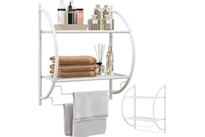 LIFEZEAL Estante Toallero de Pared, Baño con 2 Estantes y 2 Barras de Hierro Cromado, Multifuncional, 45 x 25,5 x 55 cm, Capacidad de Peso 14 kg (Blanco)