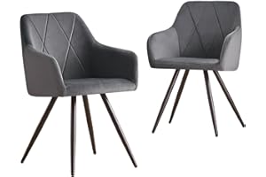 JaHECOME Gray Velvet Dining Chairs Set of 2, Upholstered Kitchen Chairs with Backrest, Armrest and Metal Legs for Living Room Lounge Reception Restaurant (Gray, 2)