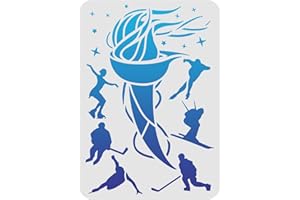 FINGERINSPIRE Pochoirs de Sport d'hiver 29,7 x 21 cm en Plastique Ski Patinage Dessin Peinture Pochoirs Torche Star Pochoirs muraux Pochoirs réutilisables pour Bois, Sol, Mur et carrelage