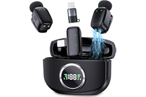 jinpink Mini Micro Lavalier Cravate sans Fil: Wireless Microphone pour Android PC 25 m Portée 30H Utilisation Réduction du Bruit - Lavalier Mic pour Vlog Podcast TikTok Youtube 2TX+1RX étui de Charge