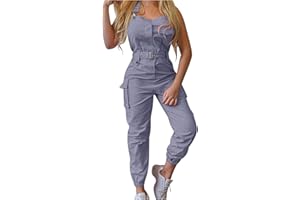 GENERIC Damen Latzhose Stretch Cargo Einfarbig Bandeau Slim Fit Hosenanzug Mit Taschen Und Verstellbarem Gürtel Arbeitshosen Lange Frauen Arbeitslatzhose Mit Taschen Und Verstellbarem Spaghettiträger