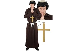 I LOVE FANCY DRESS Adult Monk Costume Fancy Dress Plus Accessory Set - Brown Robe + White Rope Look Belt + Gold Cross + Wig - Friar Tuck STAG Night Religious - Available in 6 Sizes