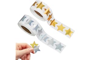 MORLUKS 1000 piccoli Adesivi Stelle, Stelline Adesive oro argento, 2 Rotoli Adesivi di Ricompensa, Adesivi a Stelle dorate per Bambini, Studenti, Artigianato fai da te Insegnanti Genitori Scuola Classe